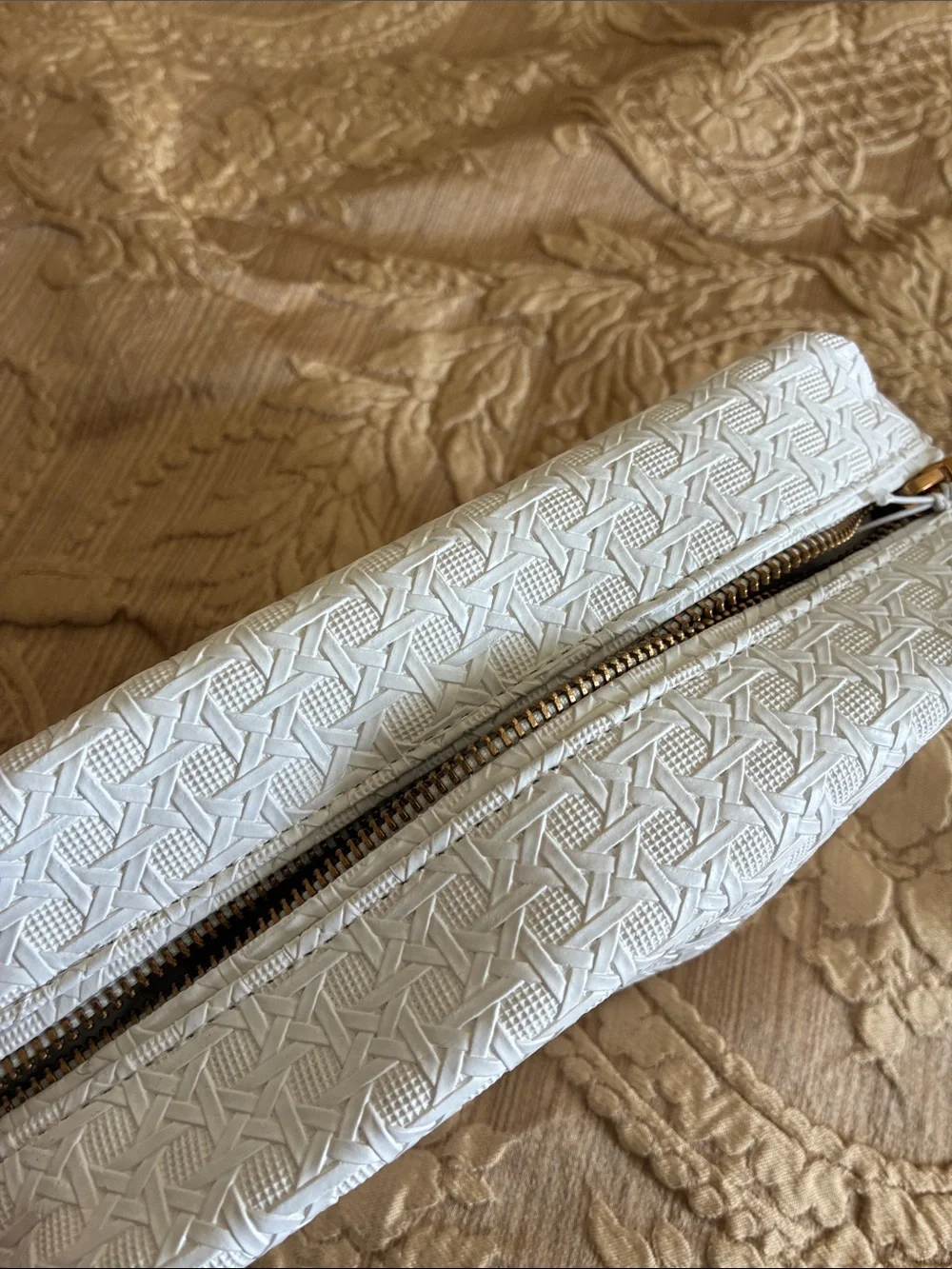 Tory Burch White Embossed Logo Cosmetic Pouch